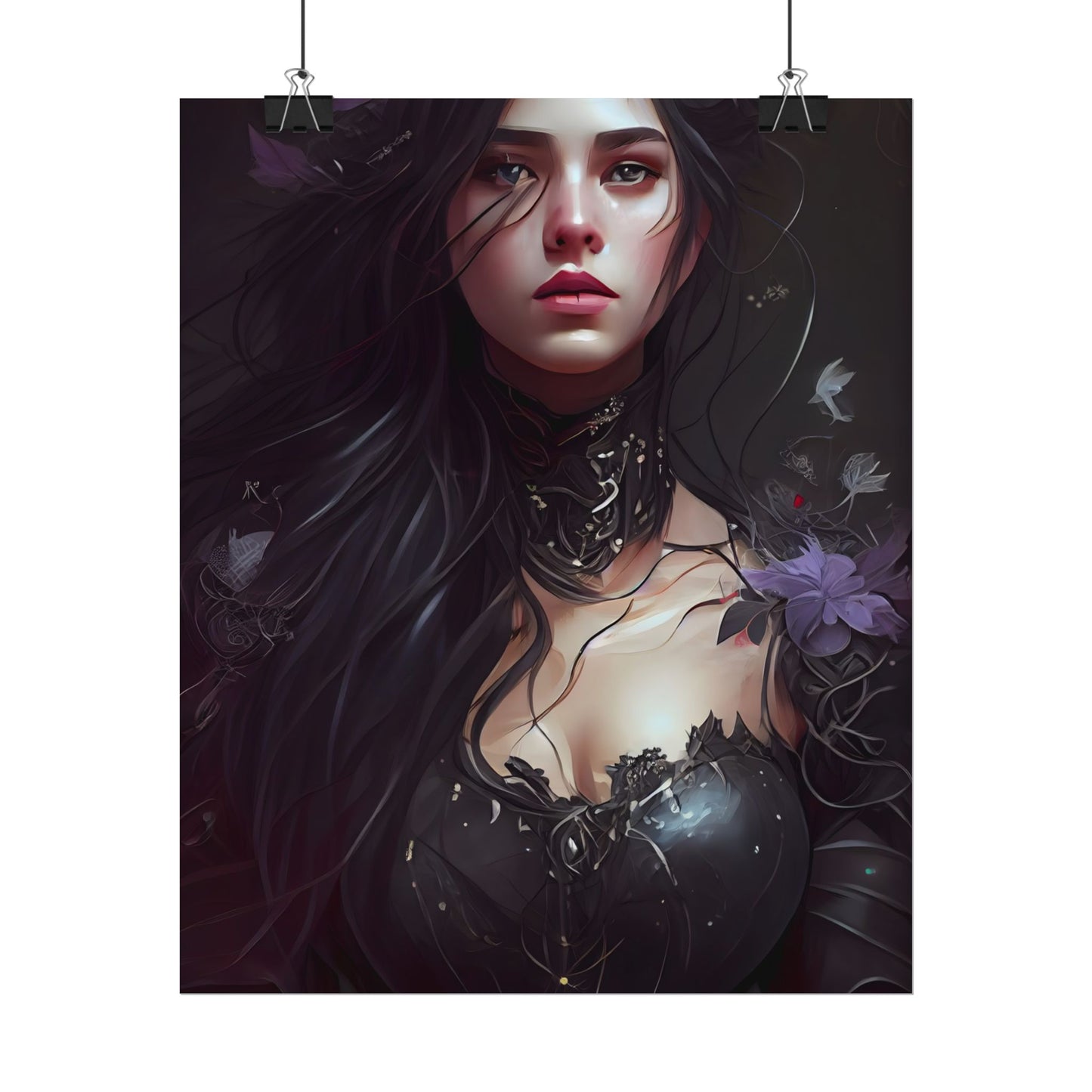 Striking Woman Portrait: Black Hair Artwork - Poster