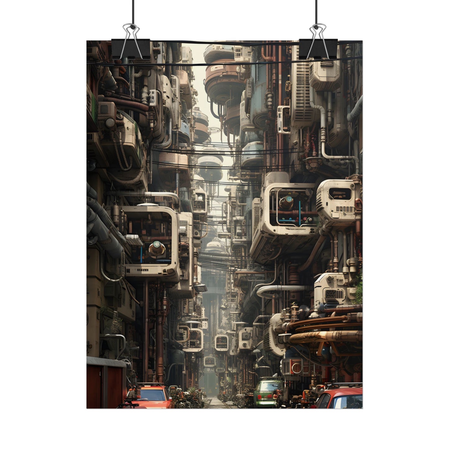 Steampunk Post-Apocalyptic City: Nighttime Digital Artwork - Poster