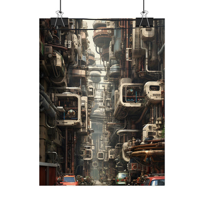 Steampunk Post-Apocalyptic City: Nighttime Digital Artwork - Poster