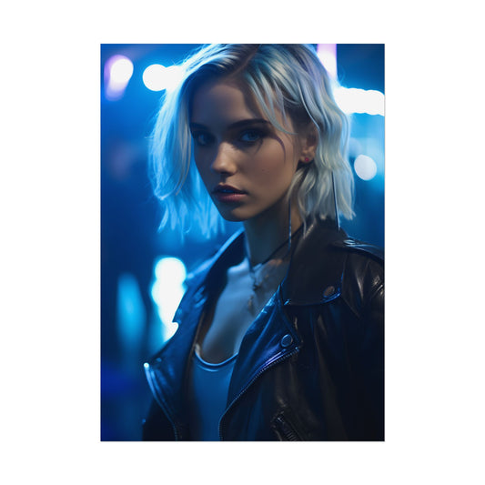 Cyberpunk Teenage Blonde Woman: Close-Up Portrait - Poster