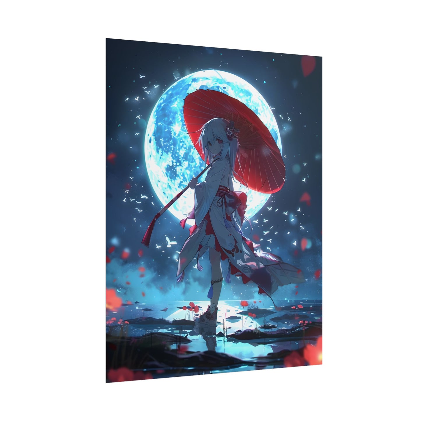 Cute Anime Girl with Umbrella: Rainy Day Art - Poster
