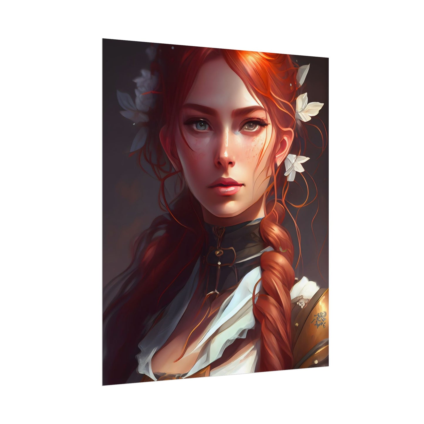 Elegant Redhead Portrait: Dark Background Artwork - Poster