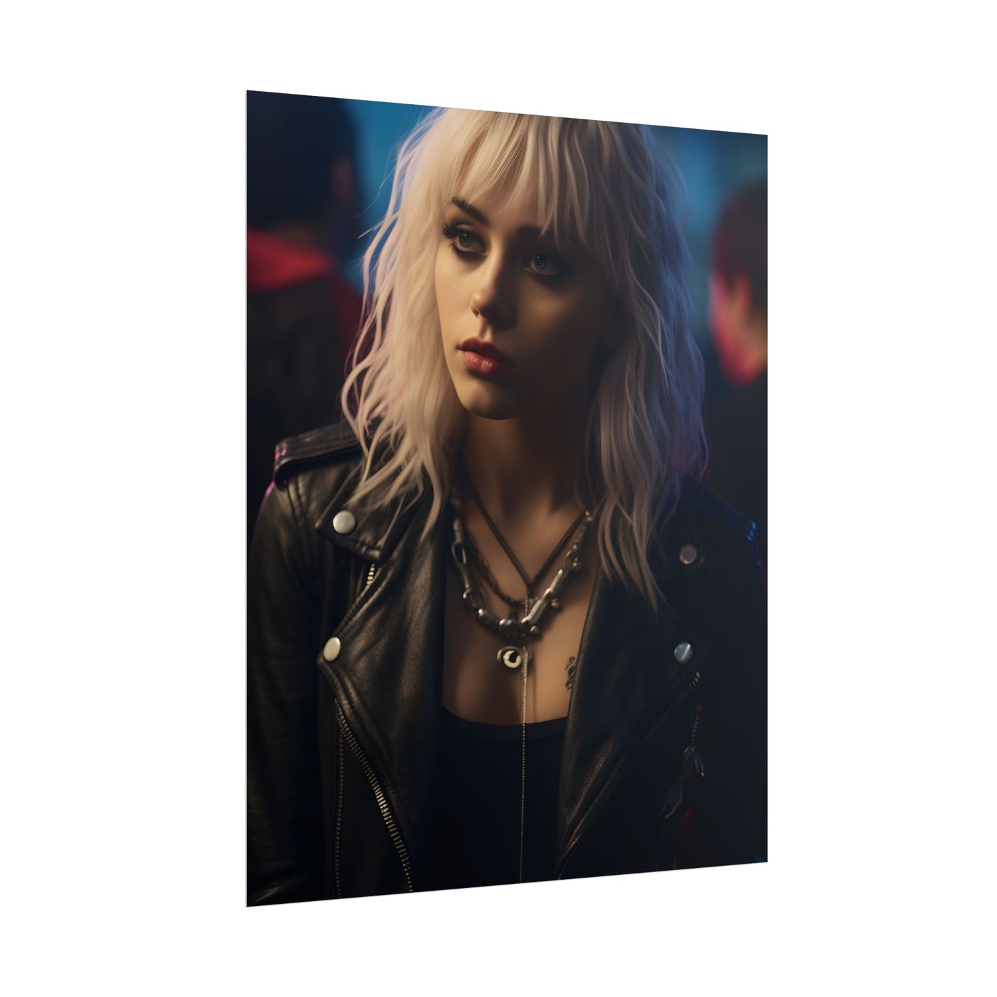 Cyberpunk Blonde Woman: Fashionable Portrait in Close-Up - Poster