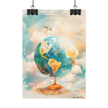 Vintage Globe with 80 Iconic Landmarks: Educational Artwork - Poster