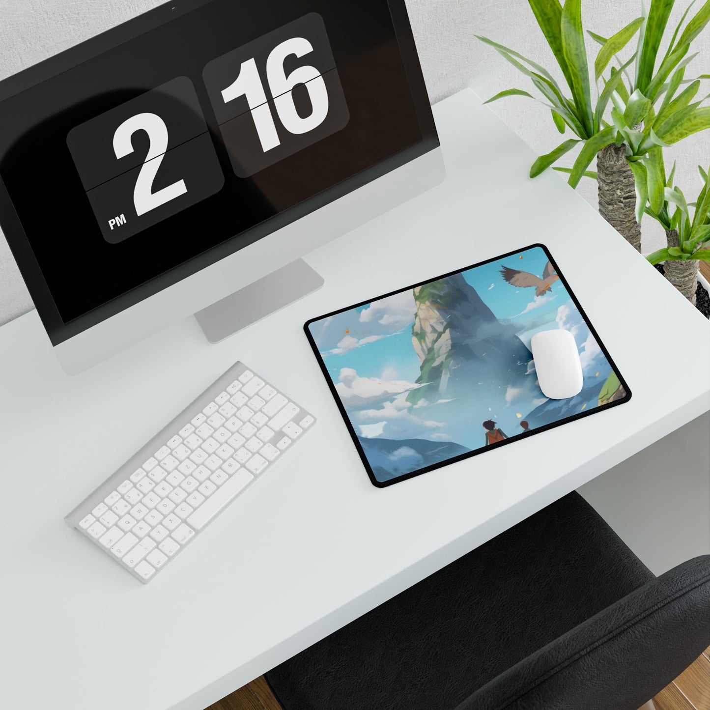 Peaceful Meadow Encounter: A Serene Moment with Two Friends - Desk Mat