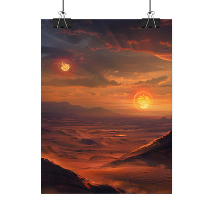 Peaceful Tatooine Sunset: Barren Desert Landscape - Poster