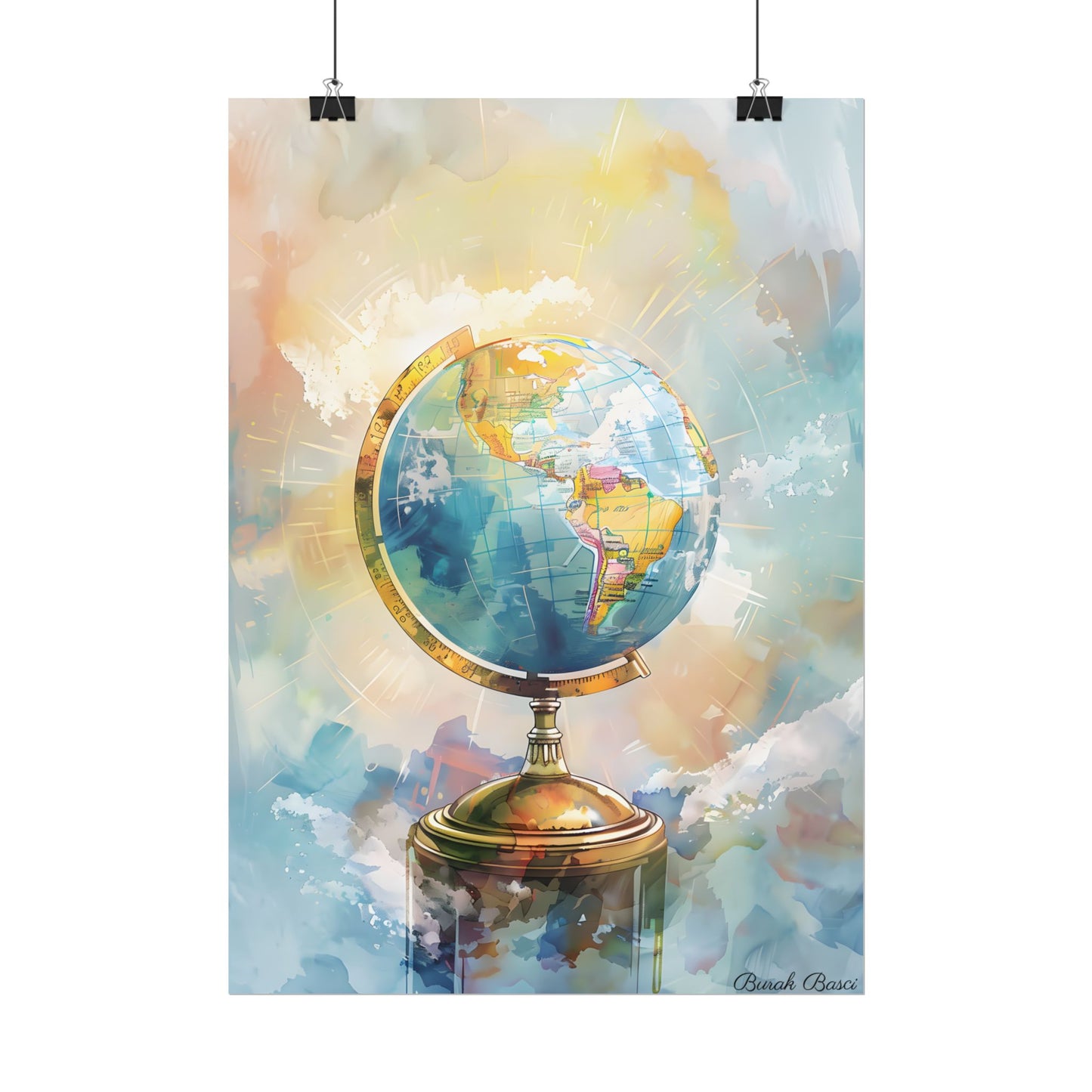 Vintage-Style Globe: World Map with Iconic Features - Poster