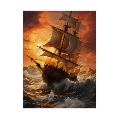 Breathtaking Ship in Realistic Oil Painting: Seafaring Artwork - Poster