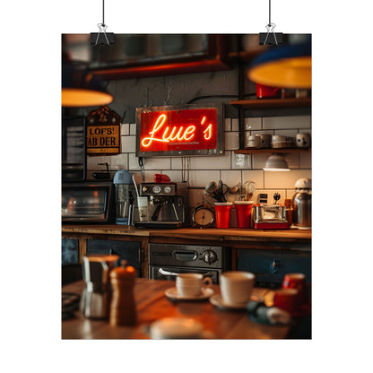 Cozy Retro Kitchen Artwork: Lukes Diner Sign Digital Art - Poster