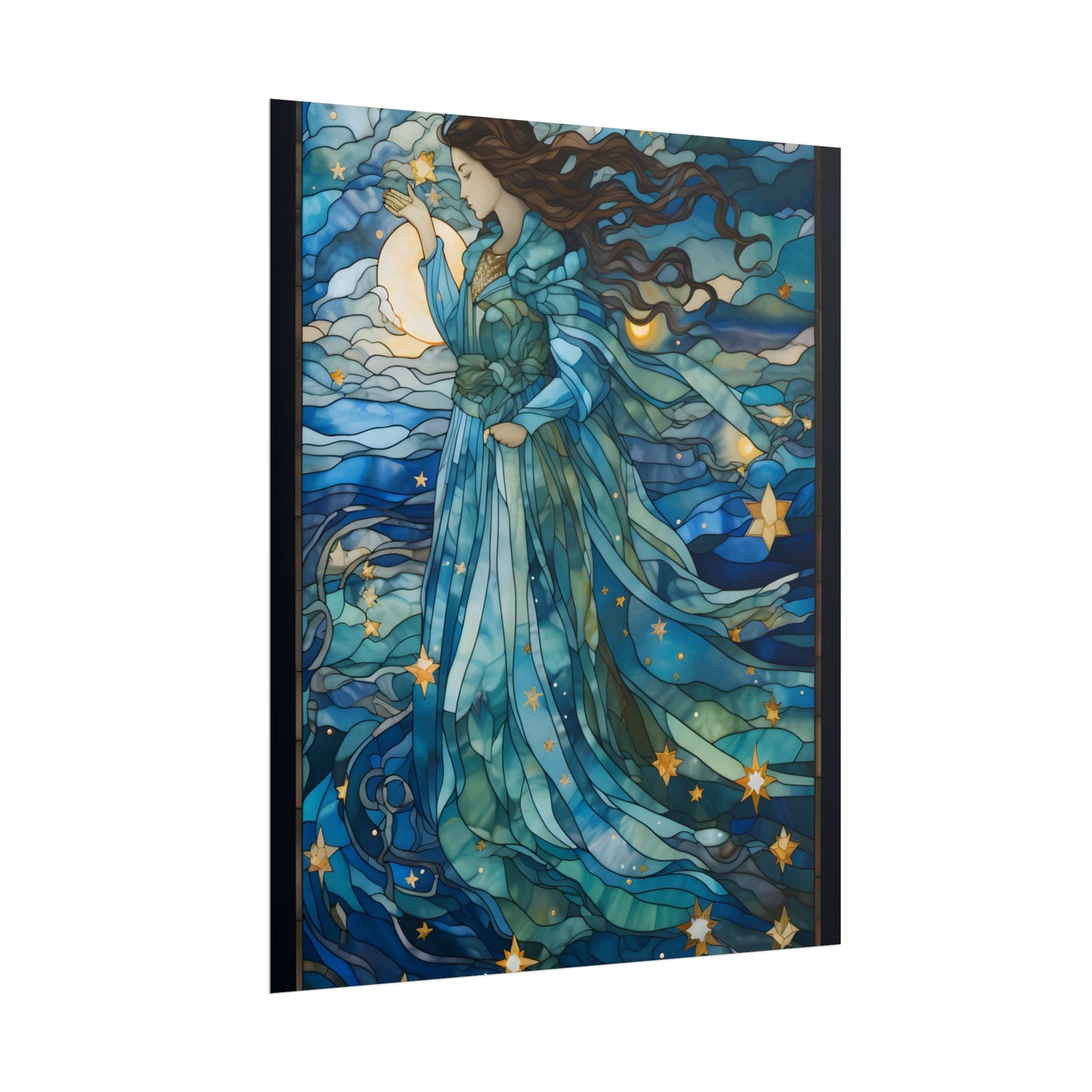 Medieval Stained Glass Art: A Colorful Church Window Piece - Poster