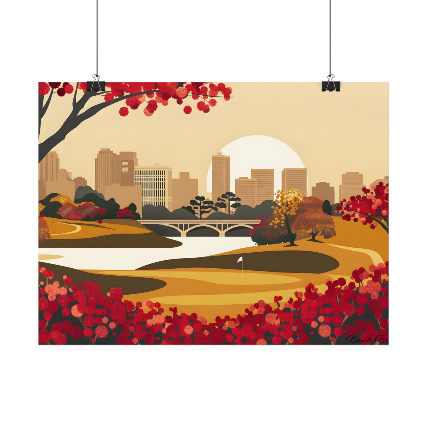 Retro Golf Illustration: Classic Course Scene - Poster