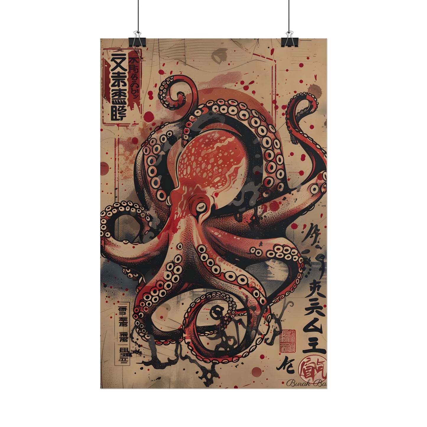 Stylized Octopus in Ukiyo-E Style: Japanese Artwork - Poster