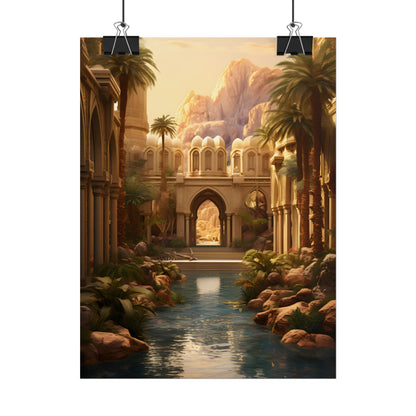 Desert Oasis Under Starry Night: Arabian Nights-Inspired Art - Poster