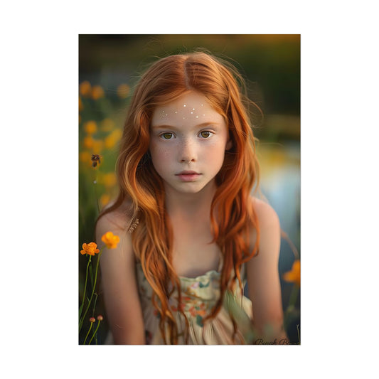 Red Hair, Sparkling Style: Confident Girl in Silver Shine - Poster