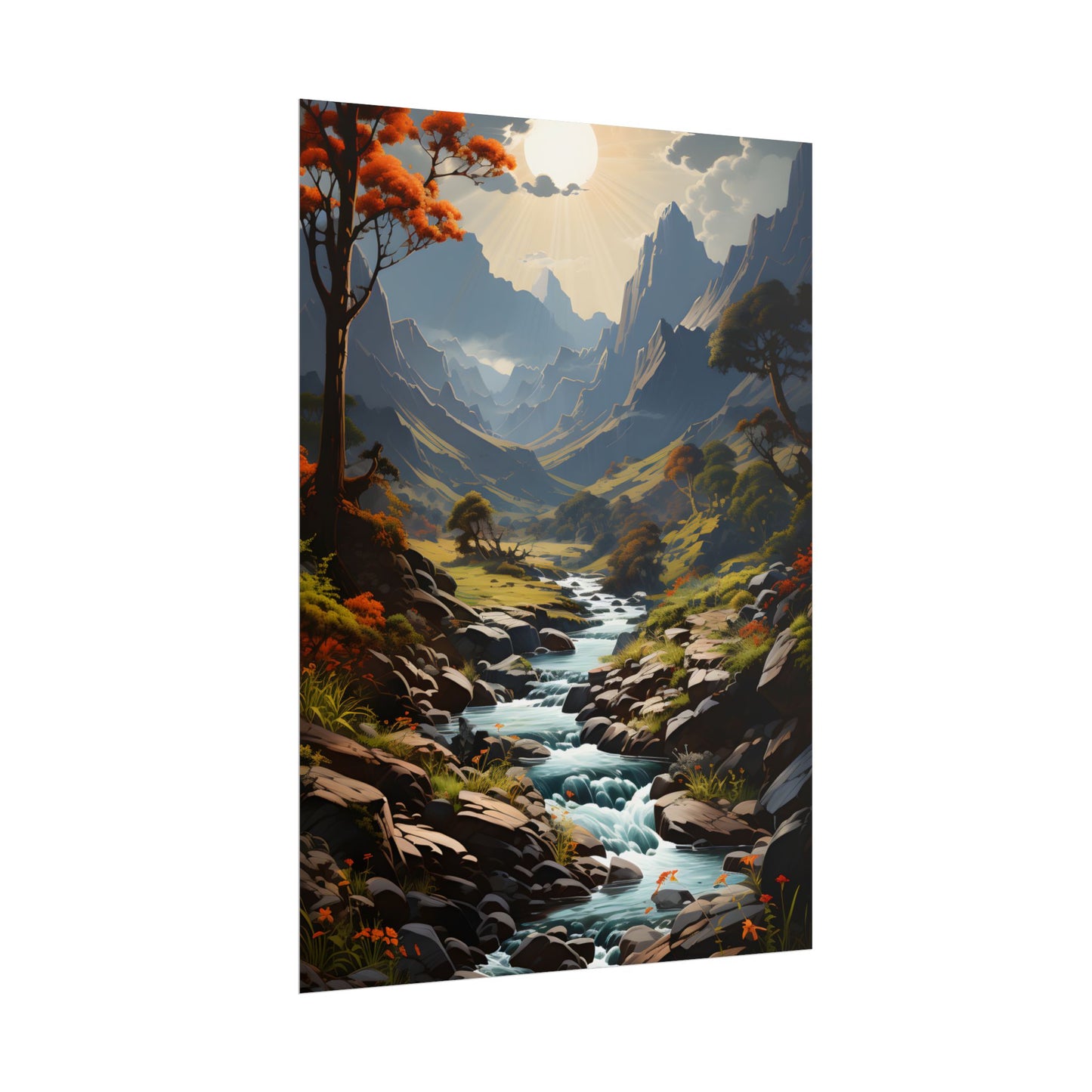 Majestic Waterfall Oil Painting: A Captivating Artwork - Poster