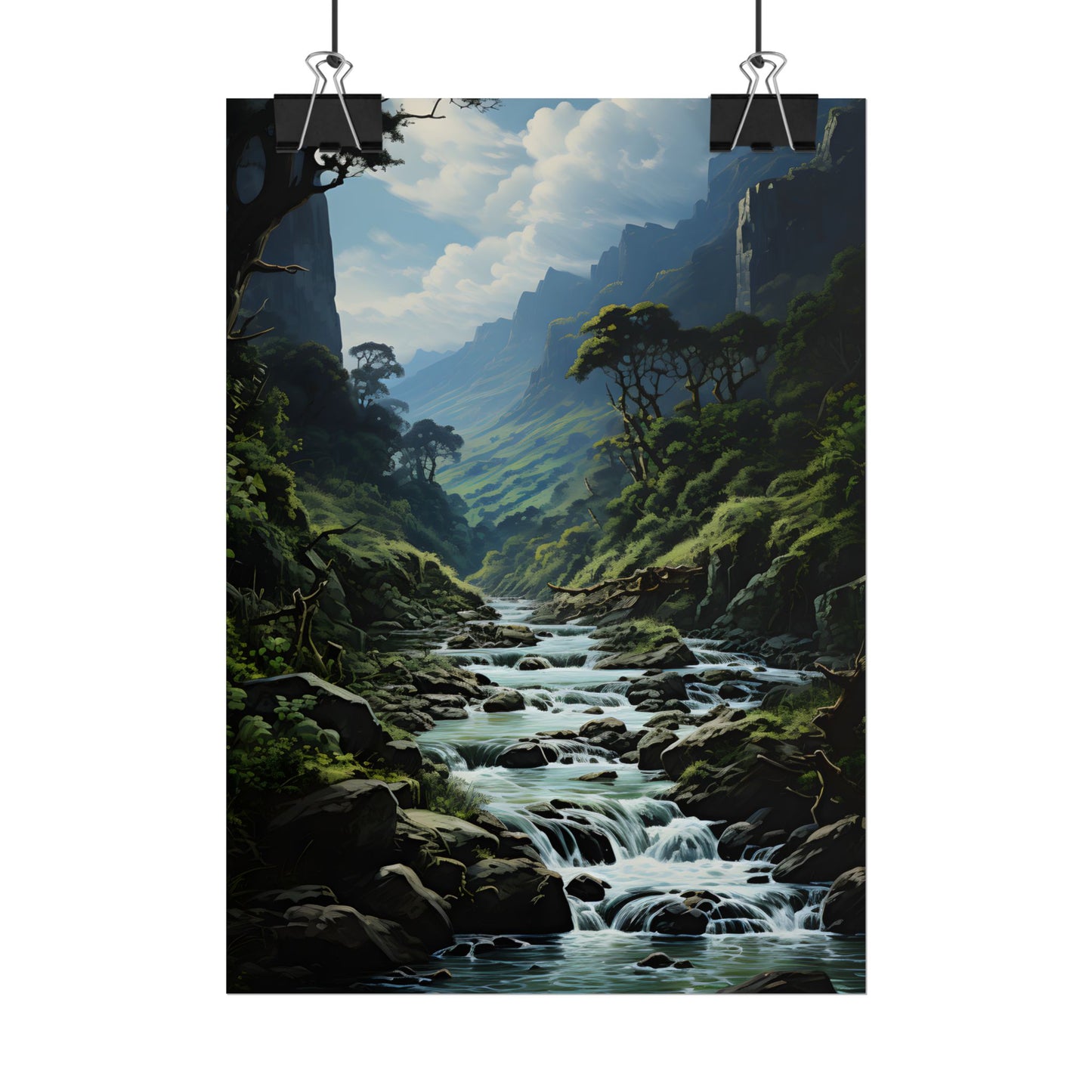 Breathtaking Blue Waterfall: Oil Painting Masterpiece - Poster