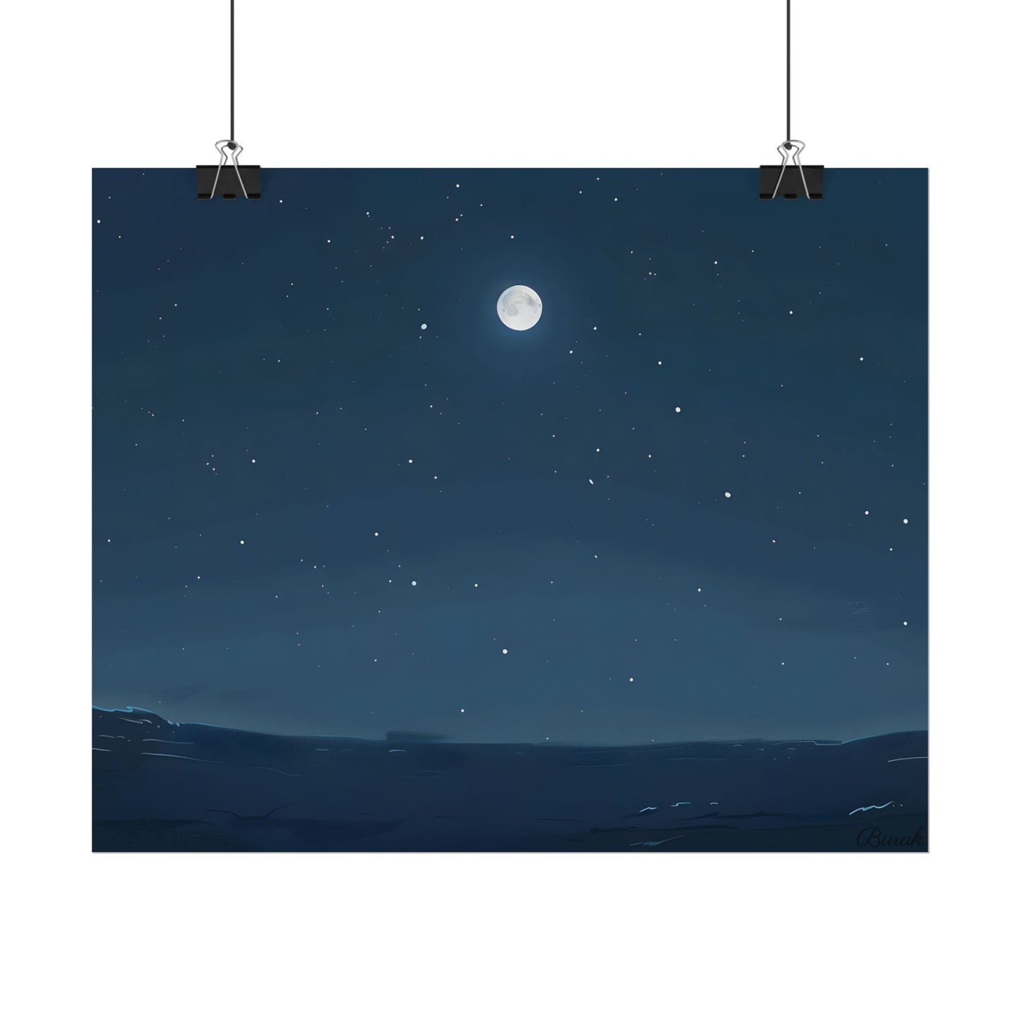 Starry Night Sky: Minimalist Beauty in Blue - Poster