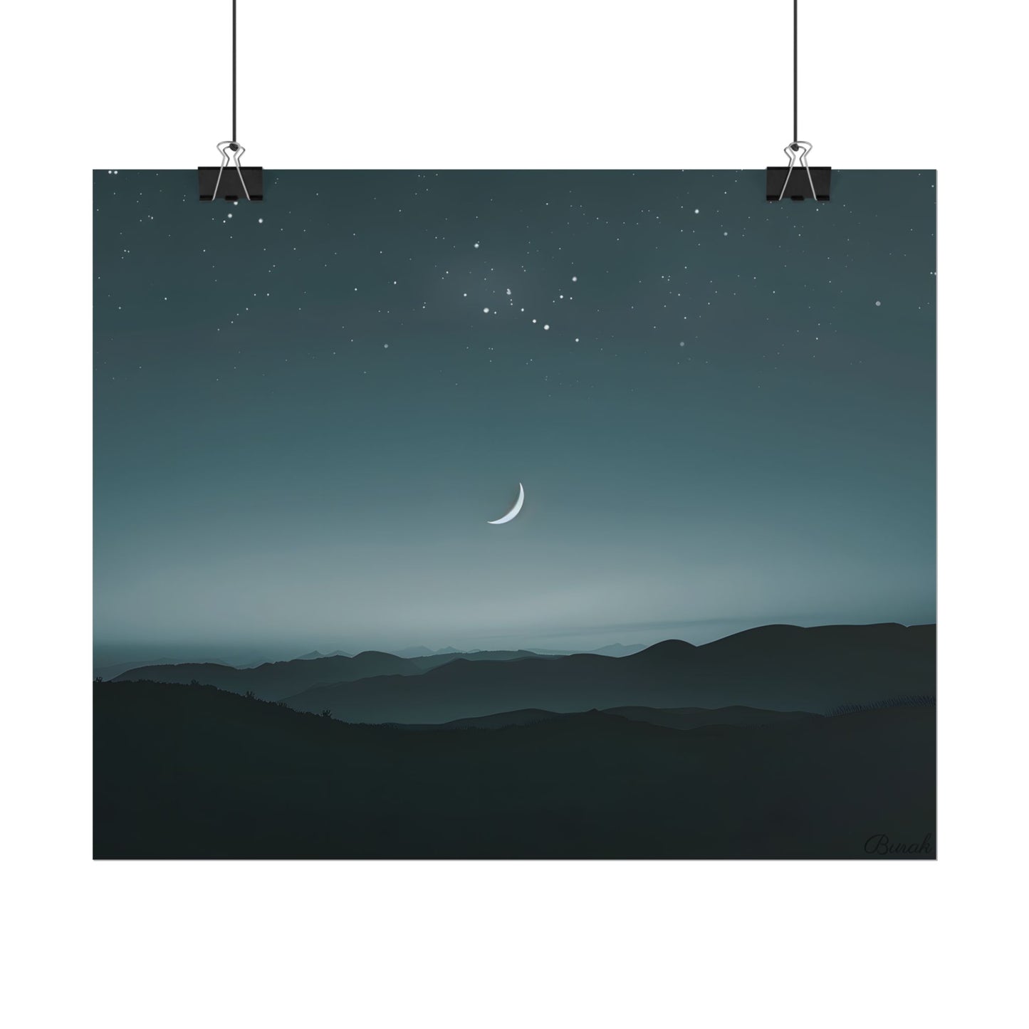 Minimalist Night Scene: Blue-Gray Sky Digital Art - Poster