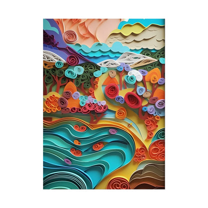 Paper Quilled Beach Bliss: Artistic Coastal Landscape - Poster