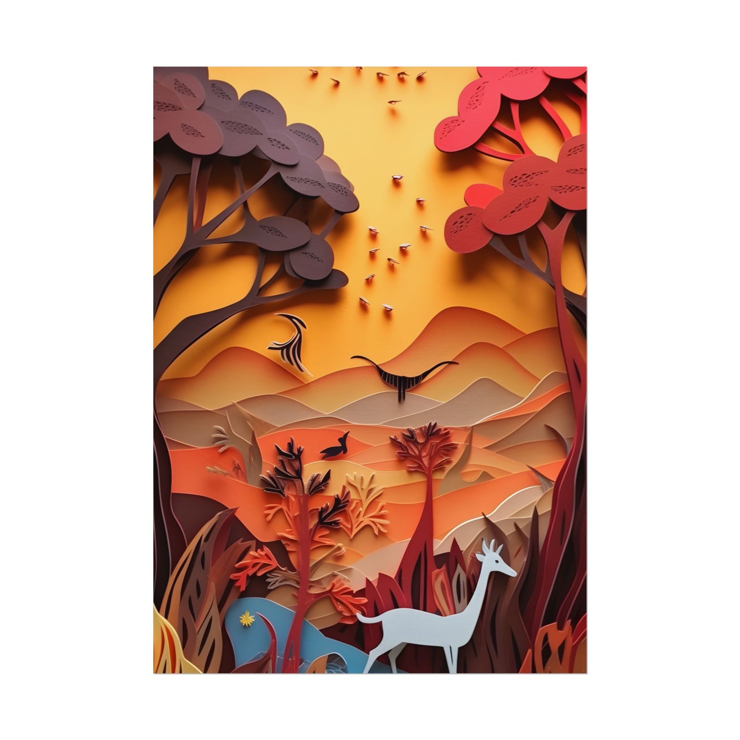Vibrant African Quilled Landscape: Colorful Paper Artwork - Poster