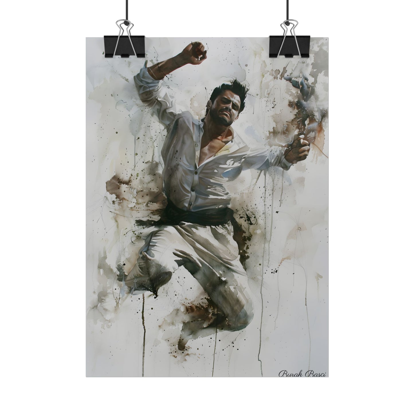 Watercolor Artwork: Man Dancing in Dynamic Movement - Poster