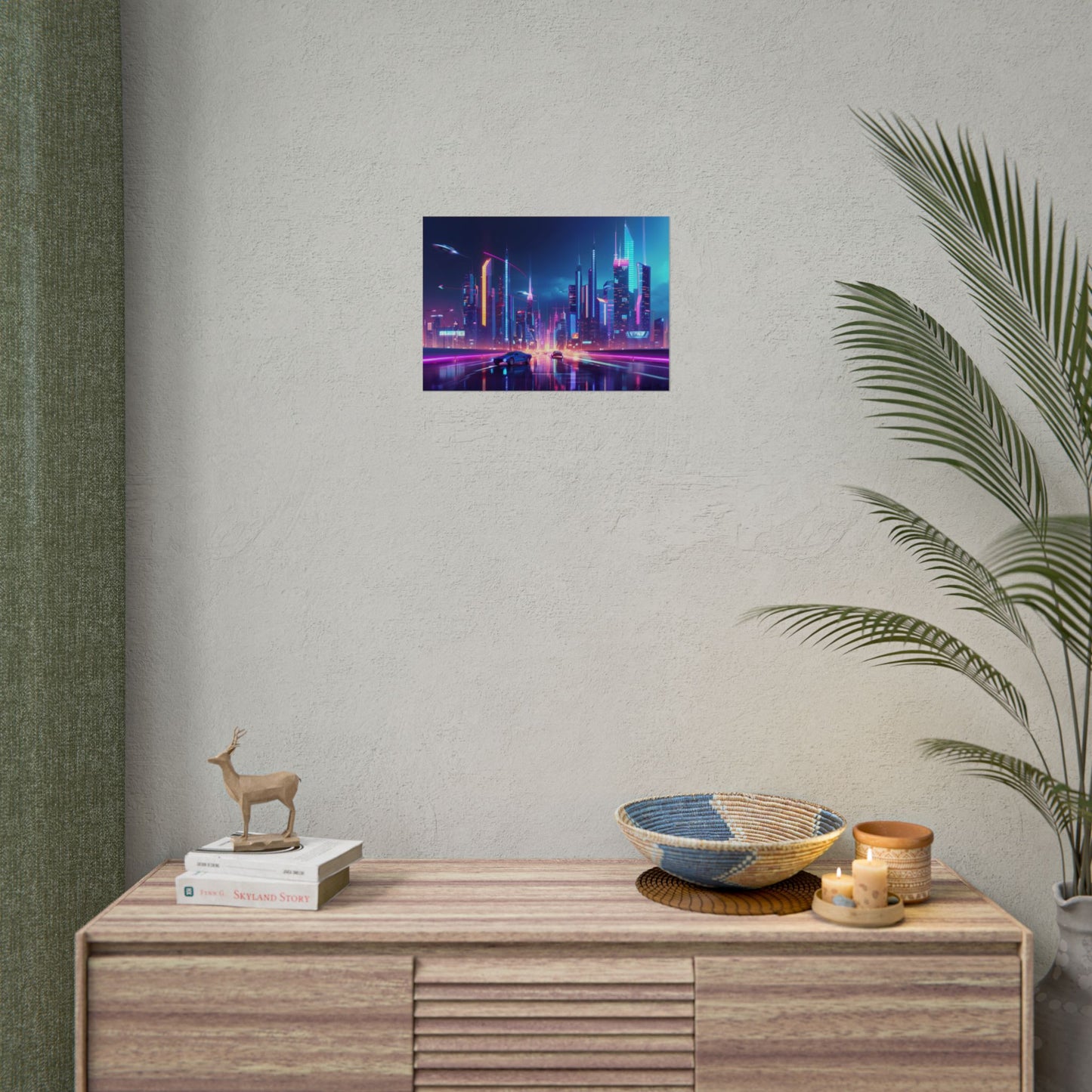 Futuristic City Glow: Neon Lights Digital Art - Poster