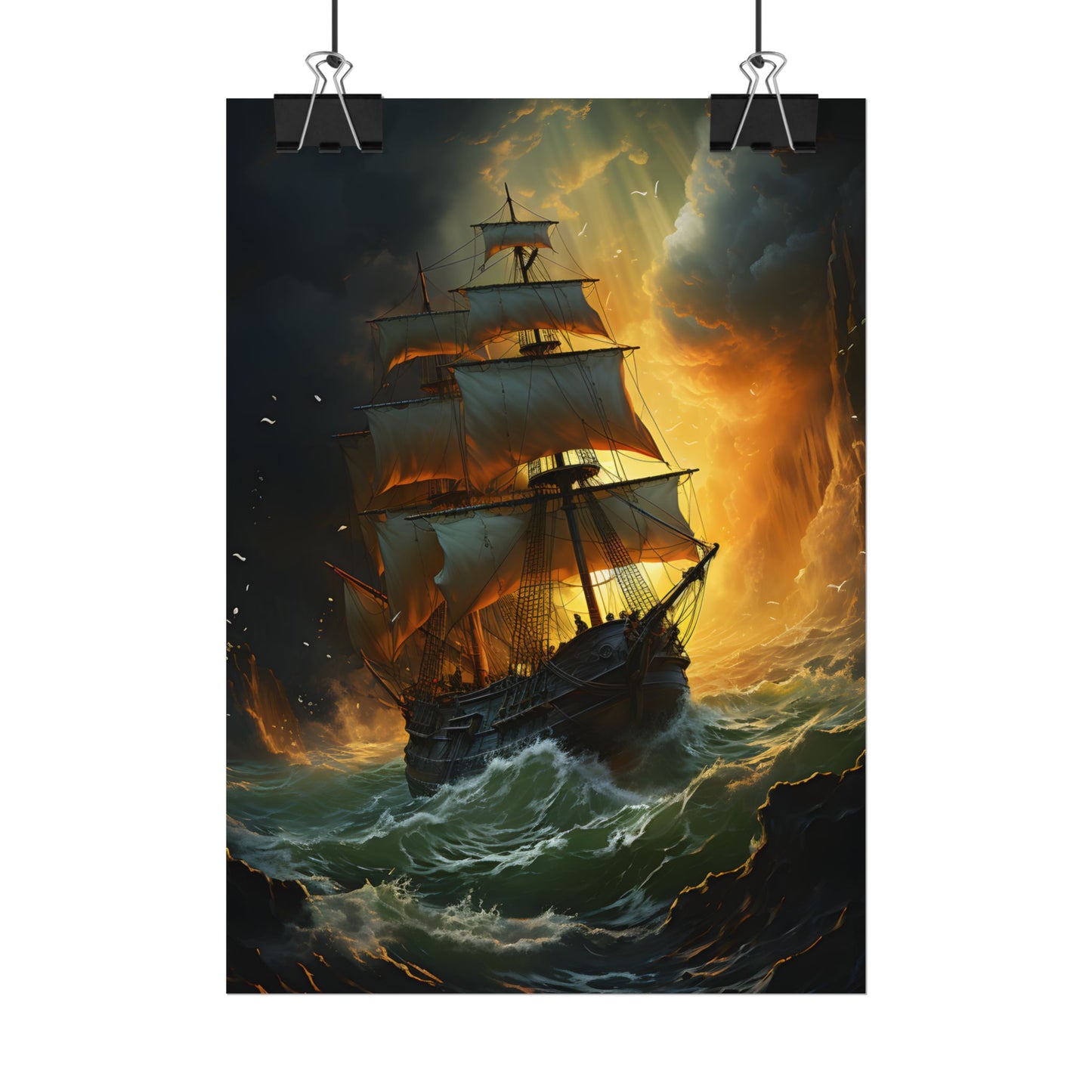Mostly Green Seascape: Magnificent Oil Painting of a Ship - Poster