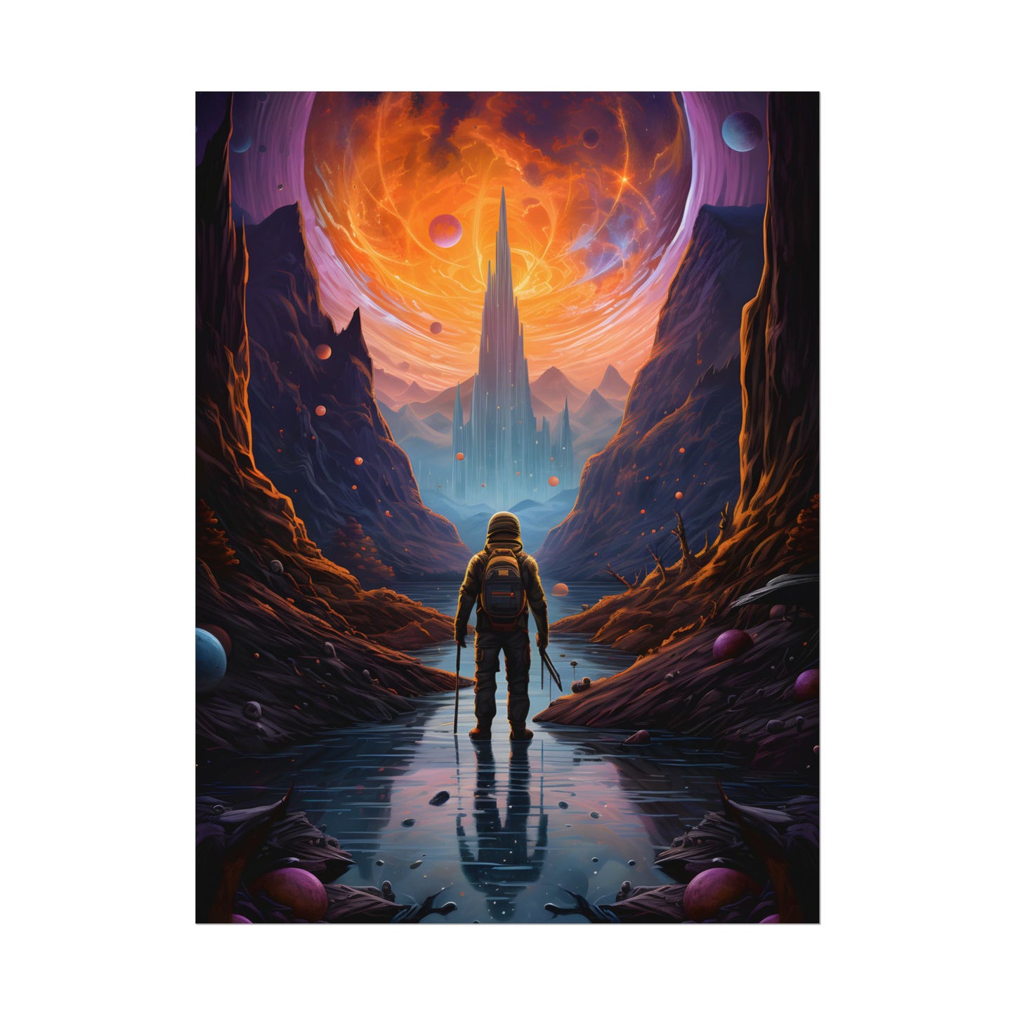 Futuristic Explorer in Wilderness: Sci-Fi Artwork - Poster