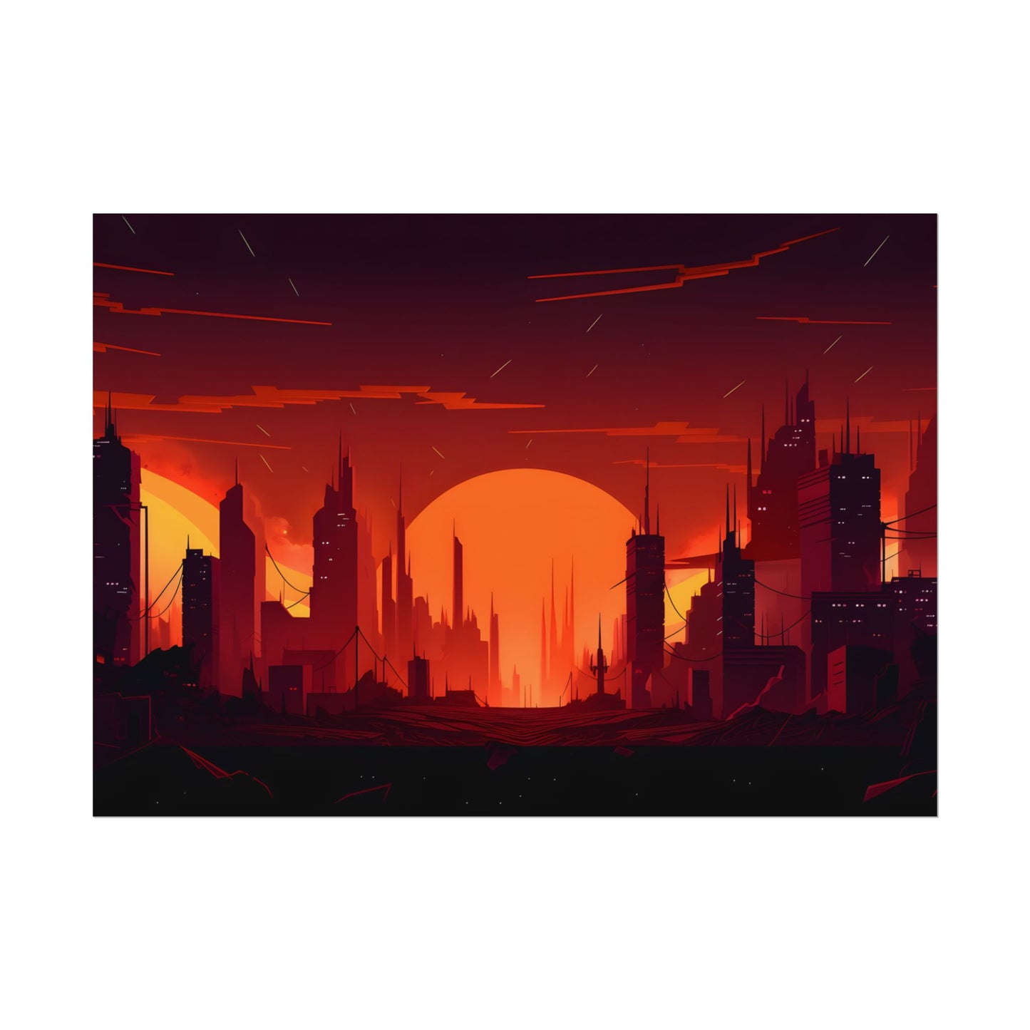 Cyberpunk Cityscape: Burning Nighttime Digital Art - Poster