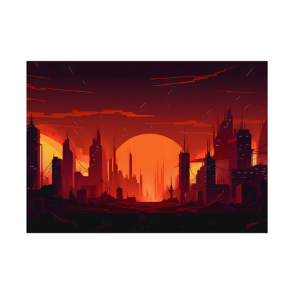 Cyberpunk Cityscape: Burning Nighttime Digital Art - Poster
