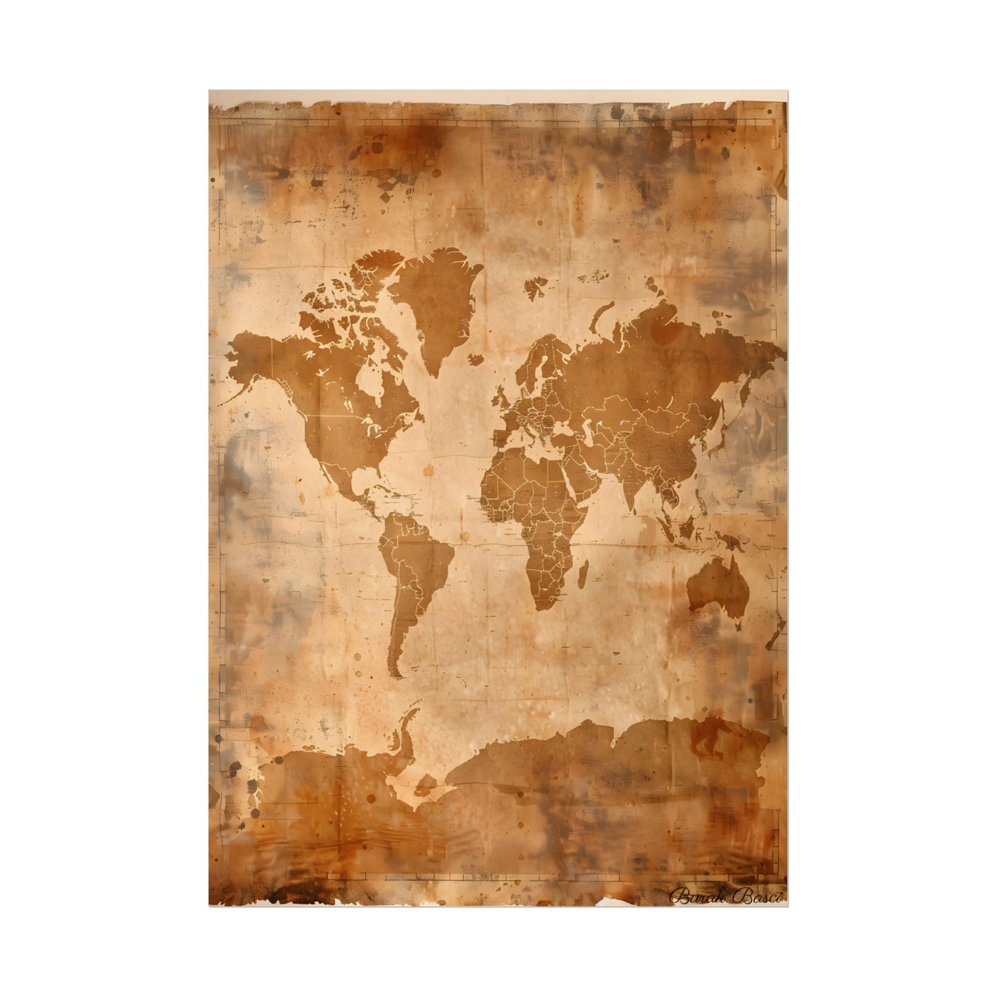 Vintage World Map: Artistic Cartography on Canvas - Poster
