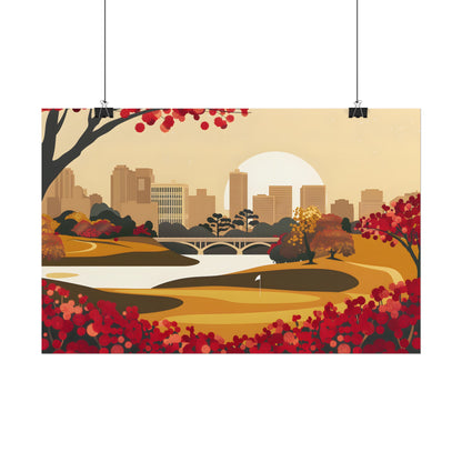 Retro Golf Illustration: Classic Course Scene - Poster