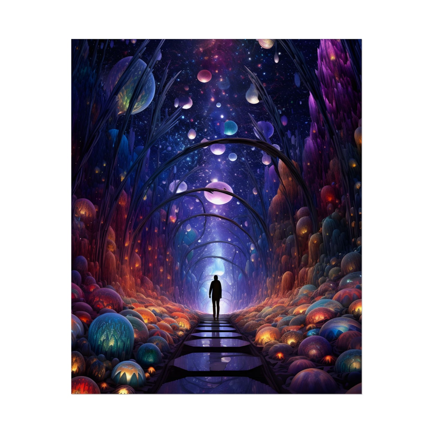 Celestial Art Gallery: Indoor Space with Starry Canvas - Poster