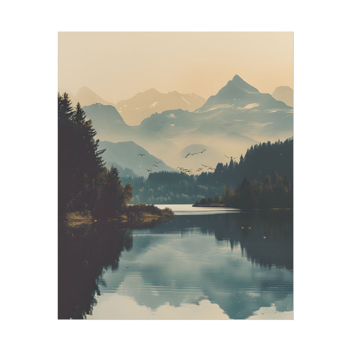 Serene Mountain Lake Aerial: Birds Eye View Artwork - Poster