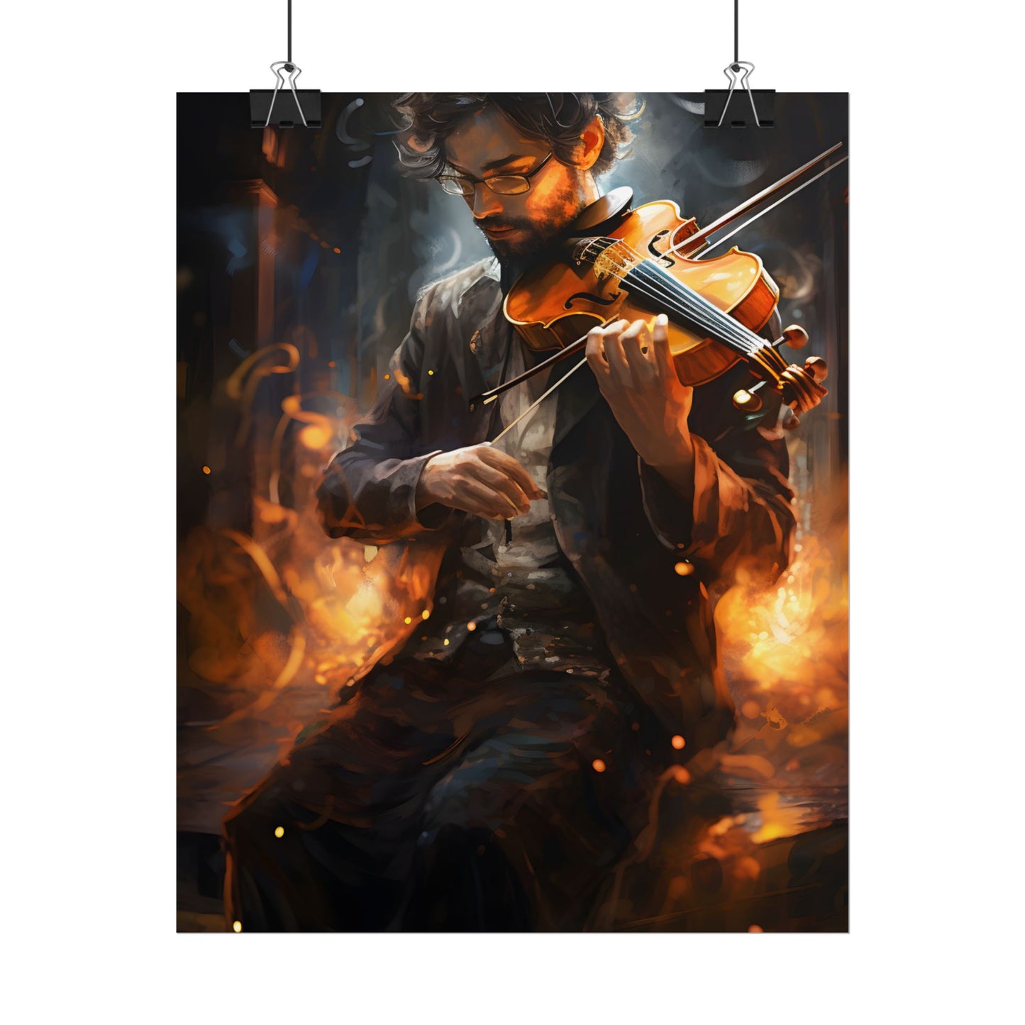 The Mysterious Musician: Close-Up Portrait with Violin - Poster