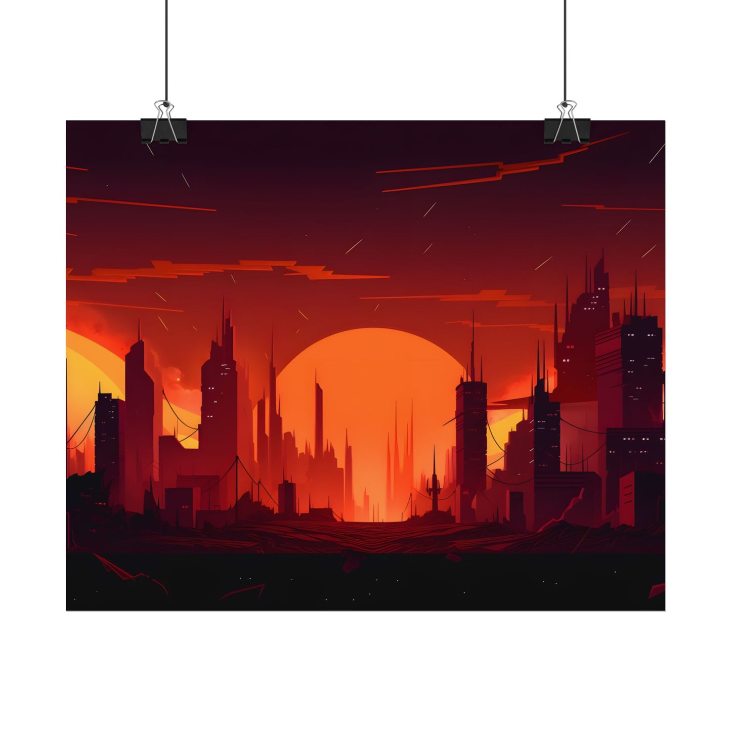Cyberpunk Cityscape: Burning Nighttime Digital Art - Poster