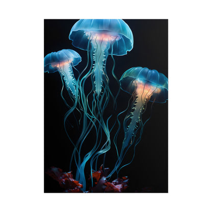 Bioluminescent Oceanic Ballet: Ethereal Underwater Dance - Poster