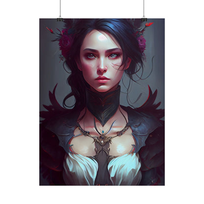 Enchanting Female Portrait: Elegant Black Dress Artwork - Poster