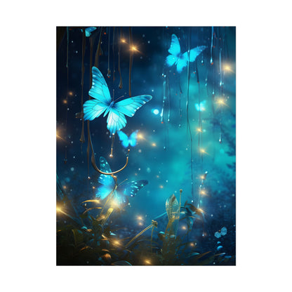 Fantasy Night Forest: Bokeh Glow Digital Artwork - Poster