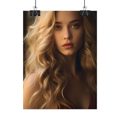 Modern Beauty: Young Blonde Woman in a Short-Sleeved Dress - Poster