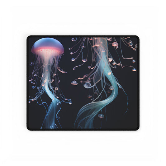 Bioluminescent Oceanic Ballet: Underwater Dancer in Motion - Desk Mat