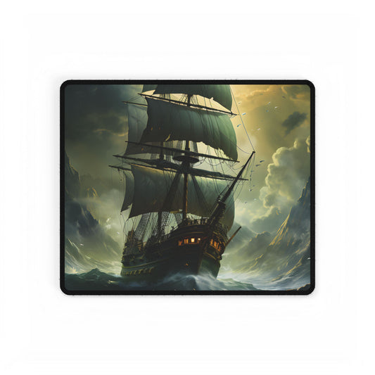 Green Realism: Majestic Ship Oil Painting - Desk Mat