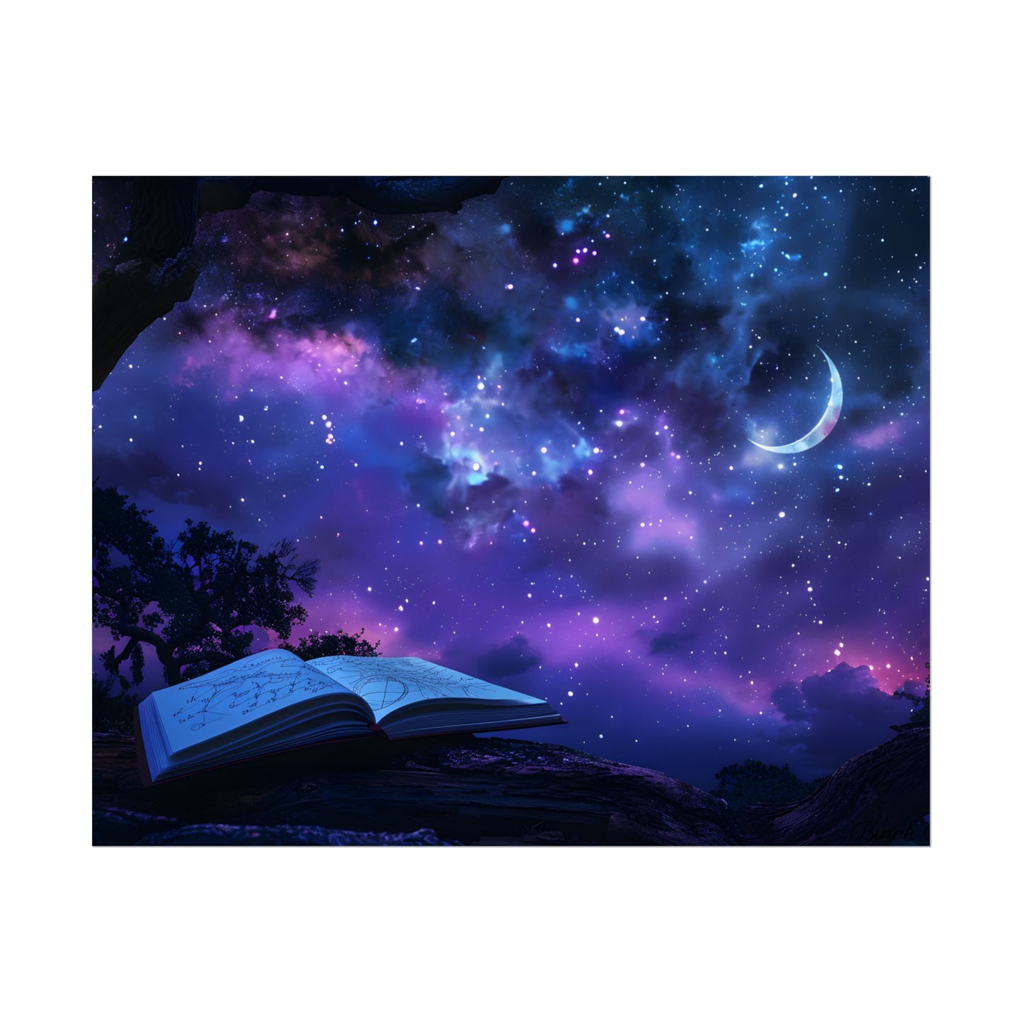 Mystical Night Sky: Stars and Crescent Moon - Poster
