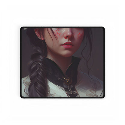 Realistic Female Portrait in Black Hair and Dress - Desk Mat