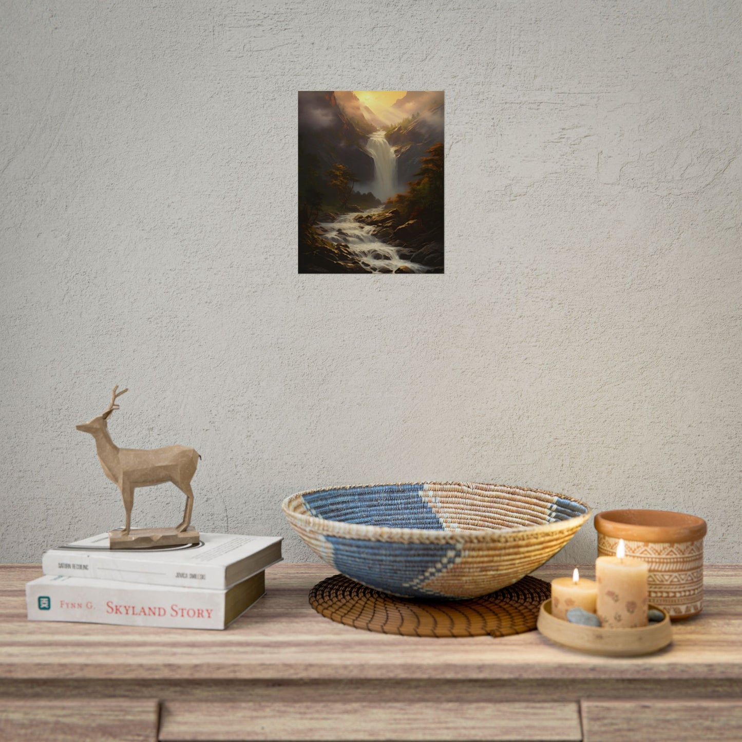 Breathtaking Waterfall: Nature's Beauty in Oil Painting - Poster