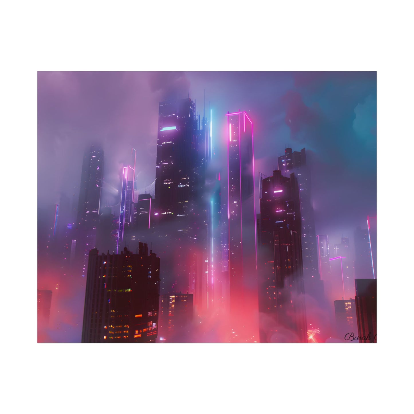 Futuristic Cityscape: Neon Dreams in the Urban Sky - Poster