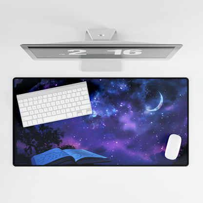 Mystical Night Sky: Stars and Crescent Moon - Desk Mat