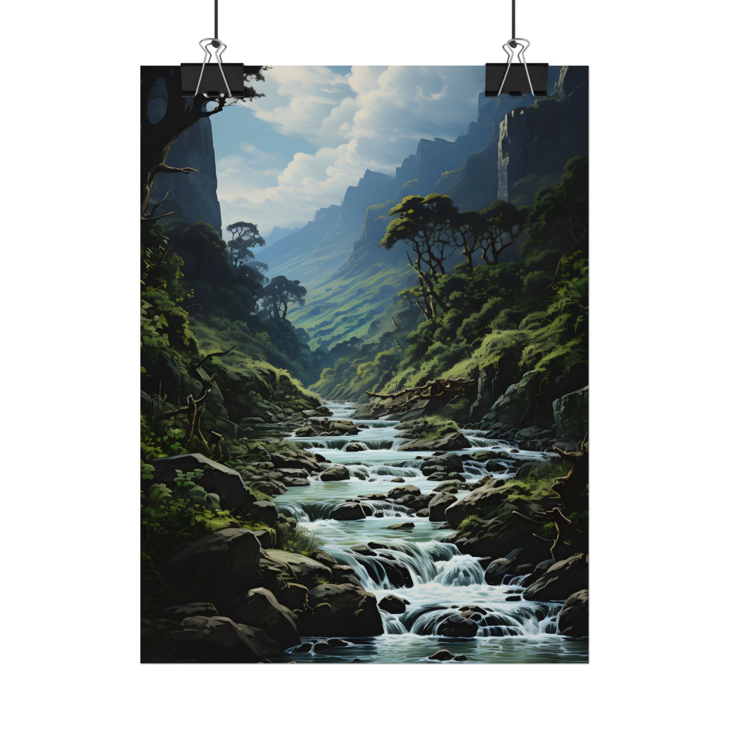 Breathtaking Blue Waterfall: Oil Painting Masterpiece - Poster