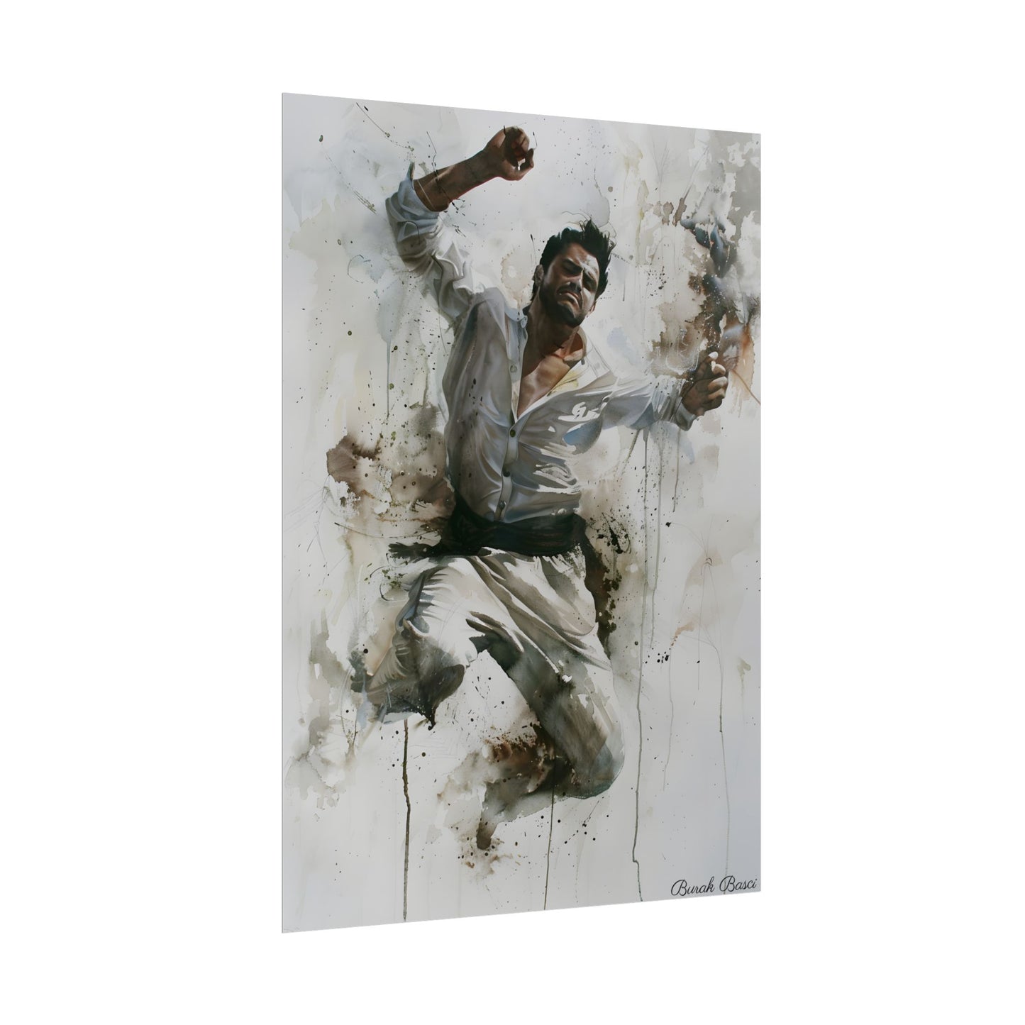 Watercolor Artwork: Man Dancing in Dynamic Movement - Poster