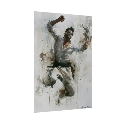 Watercolor Artwork: Man Dancing in Dynamic Movement - Poster